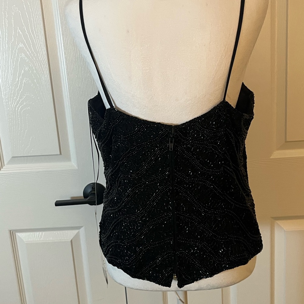 Tan Chho Black Beaded Silk Camisole Spaghetti Strap Evening Top Size 1X - Picture 3 of 4